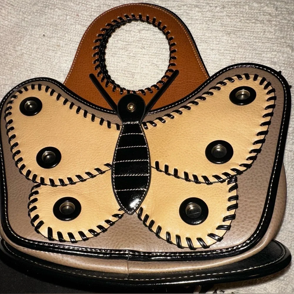 NEW American Bee-Vegan Butterfly Accent Tan and Brown Women's Bag